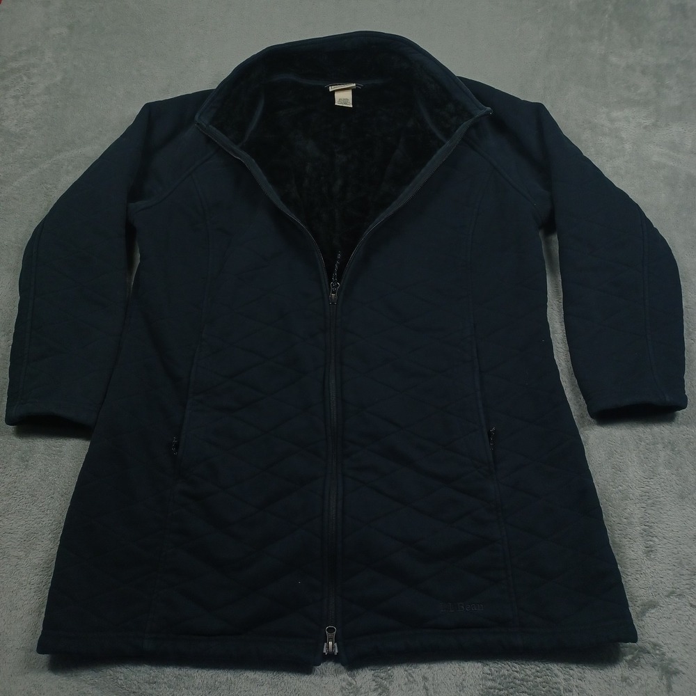 LL Bean Jacket Women 1X Black Fleece Full Zip Outdoor Heavyweight Pockets